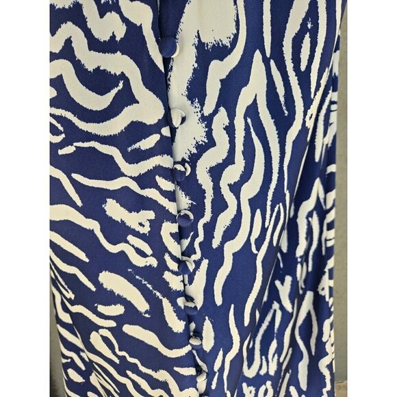 PRABAL GARUNG Blue and White Printed Silk Long Dress Ruched Bodice Size 8 - Picture 11 of 11